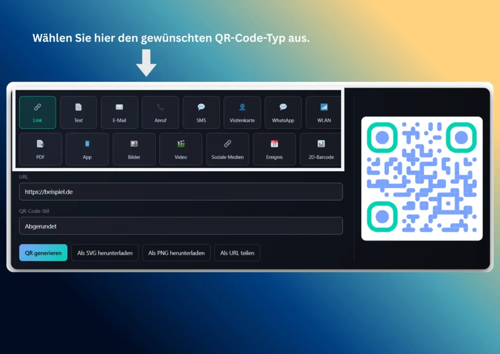 QR Code Typ wählen